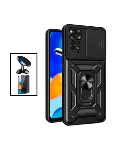 Kit Película Anti-Spy + Capa Magnetic Slide Window + Suporte Magnético para Xiaomi Redmi Note 11 Pro - Preto