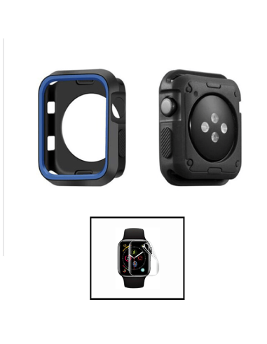 Kit Capa Military DoubleColor + Película de Hydrogel para Apple Watch Series 5 - 40mm - Preto / Azul
