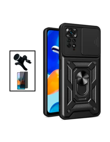 Kit Película Anti-Spy + Capa Magnetic Slide Window + Suporte Magnético Reforçado para Xiaomi Redmi Note 11 Pro - Preto