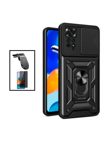 Kit Película Anti-Spy + Capa Magnetic Slide Window + Suporte Magnético L para Xiaomi Redmi Note 11 Pro - Preto