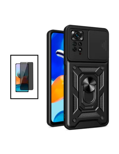 Kit Película Anti-Spy + Capa Magnetic Slide Window para Xiaomi Redmi Note 11 Pro - Preto