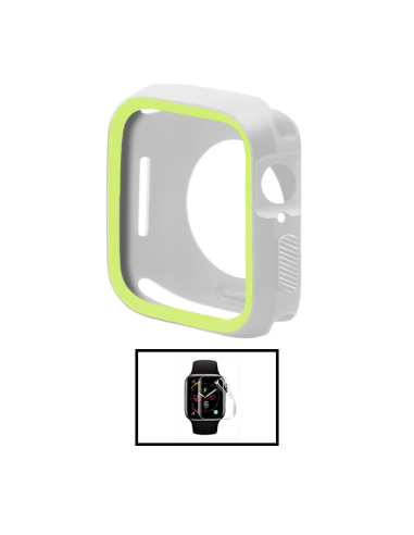 Kit Capa Military DoubleColor + Película de Hydrogel para Apple Watch Series 7 - 41mm - Cinza / Verde