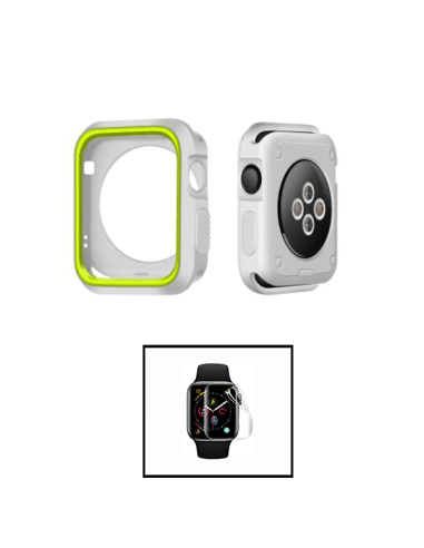 Kit Capa Military DoubleColor + Película de Hydrogel para Apple Watch Series 8 Aluminum - 45mm - Cinza / Verde Fluorescente