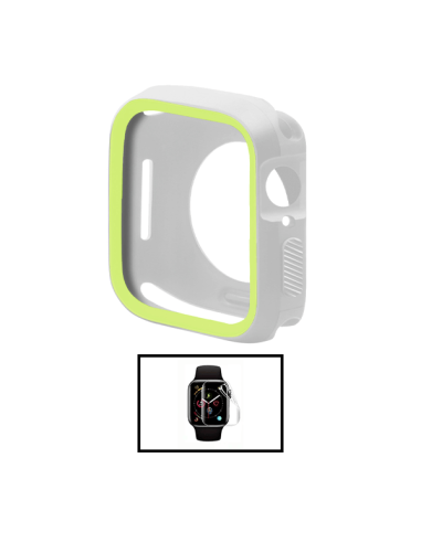 Kit Capa Military DoubleColor + Película de Hydrogel para Apple Watch Series 9 - 45mm - Cinza / Verde