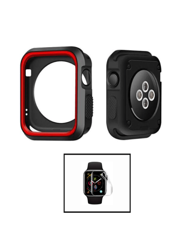 Kit Capa Military DoubleColor + Película de Hydrogel para Apple Watch Series SE - 40mm - Preto / Vermelho