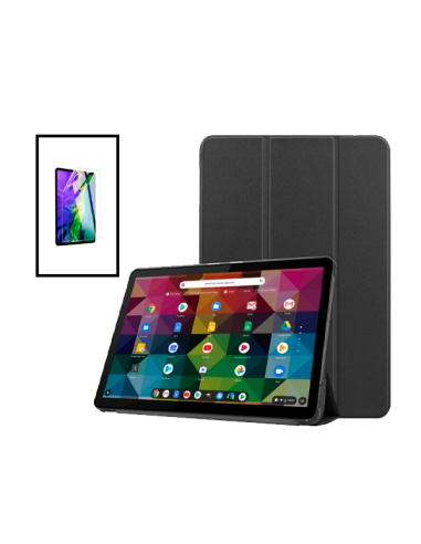 Kit Capa Premium Leather Anti-Impact Protection + Película Hydrogel Full Cover Frente para TCL Tab 10s - Preto