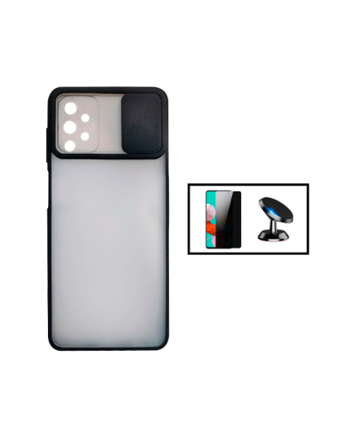 Kit Capa Slide Window Anti Choque Frosted + Película 5D Anti-Spy + Suporte Magnético de Carro para Samsung Galaxy A52 - Preto