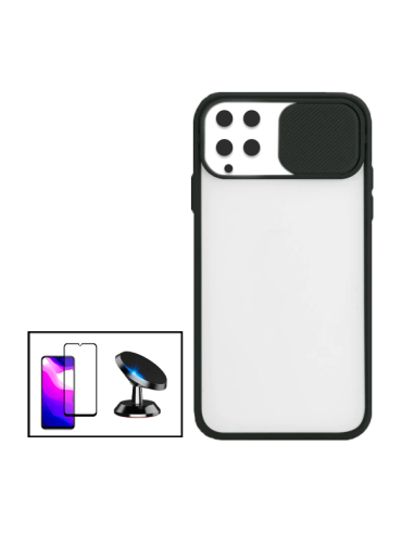 Kit Capa Slide Window Anti Choque Frosted + Película 5D Full Cover + Suporte Magnético de Carro para Samsung Galaxy A22 4G - Pre