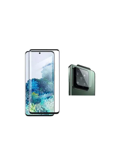 Kit Película de Camara Traseira + Vidro Temperado Vidro Full Cover Curved  para Xiaomi 14 Pro - Transparente/Preto