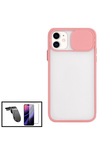 Kit Capa Slide Window Anti Choque Frosted + Película 5D Full Cover + Suporte Magnético L Safe Driving Carro para Apple iPhone SE