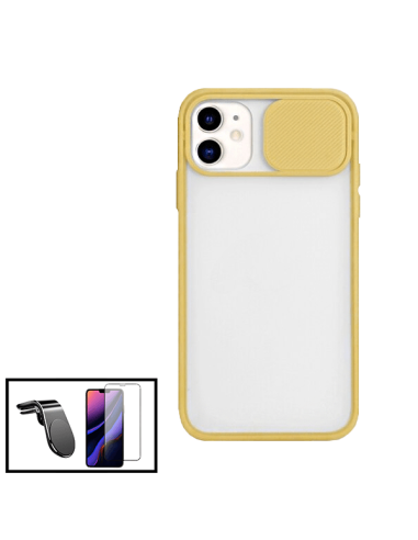 Kit Capa Slide Window Anti Choque Frosted + Película 5D Full Cover + Suporte Magnético L Safe Driving Carro para iPhone 11 - Ama