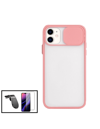 Kit Capa Slide Window Anti Choque Frosted + Película 5D Full Cover + Suporte Magnético L Safe Driving Carro para iPhone 11 - Ros