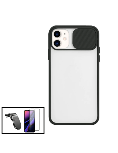 Kit Capa Slide Window Anti Choque Frosted + Película 5D Full Cover + Suporte Magnético L Safe Driving Carro para iPhone 11 Pro M