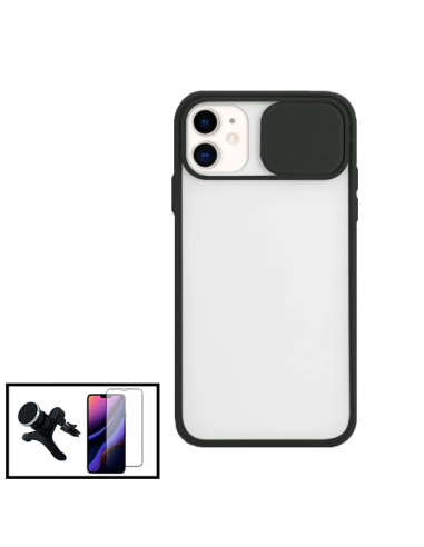 Kit Capa Slide Window Anti Choque Frosted + Película 5D Full Cover + Suporte Magnético Reforçado de Carro para Apple iPhone SE 2