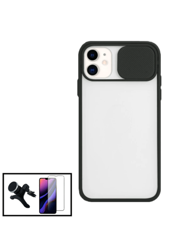 Kit Capa Slide Window Anti Choque Frosted + Película 5D Full Cover + Suporte Magnético Reforçado de Carro para iPhone 11 Pro Max