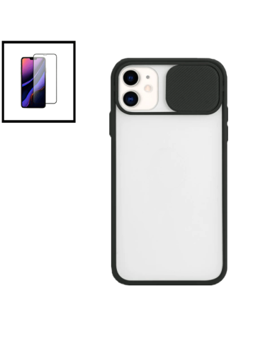 Kit Capa Slide Window Anti Choque Frosted + Película 5D Full Cover para Apple iPhone SE 2022 - Preto