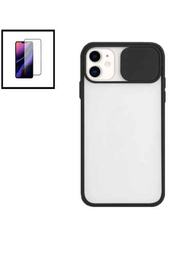 Kit Capa Slide Window Anti Choque Frosted + Película 5D Full Cover para iPhone 11 - Preto