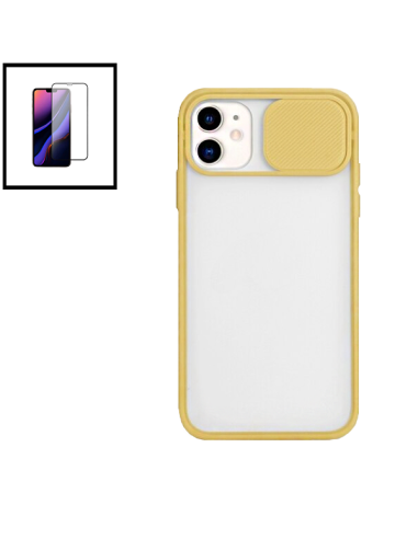 Kit Capa Slide Window Anti Choque Frosted + Película 5D Full Cover para iPhone 11 Pro Max - Amarelo