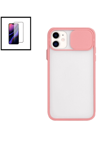 Kit Capa Slide Window Anti Choque Frosted + Película 5D Full Cover para iPhone 12 Mini - Rosa