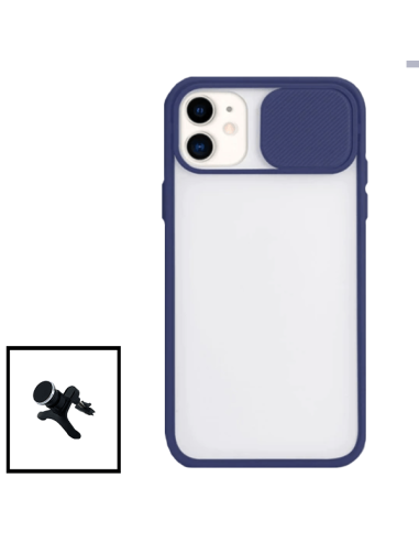 Kit Capa Slide Window Anti Choque Frosted + Suporte Magnético Reforçado de Carro para iPhone 12 Mini - Azul Escuro