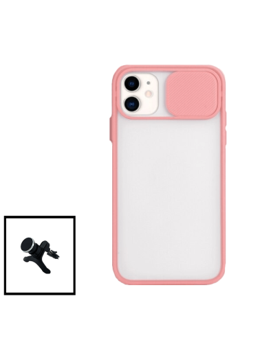 Kit Capa Slide Window Anti Choque Frosted + Suporte Magnético Reforçado de Carro para iPhone 12 Pro Max - Rosa