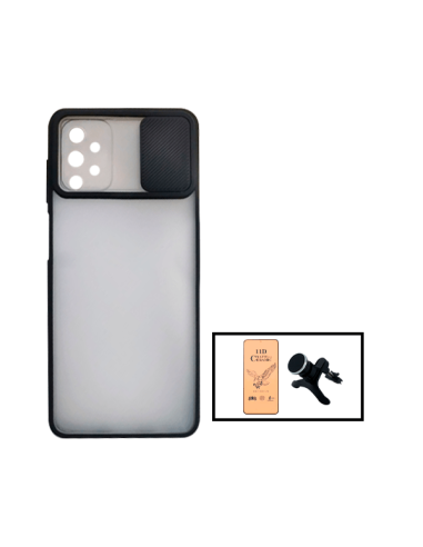 Kit Capa Slide Window Anti Choque Frosted + Vidro Temperado CeramicGlass + Suporte Magnético Reforçado de Carro para Samsung Gal