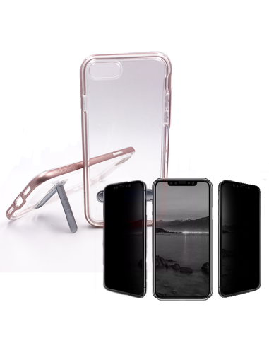 Kit Capa Spigen Crystal Hybrid + Película de Vidro 5D Anti-Spy para iPhone 7 Plus / 8 Plus - Rosa