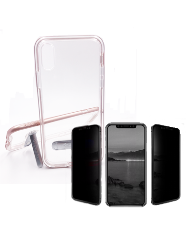 Kit Capa Spigen Crystal Hybrid + Película de Vidro 5D Anti-Spy para iPhone XR - Rosa