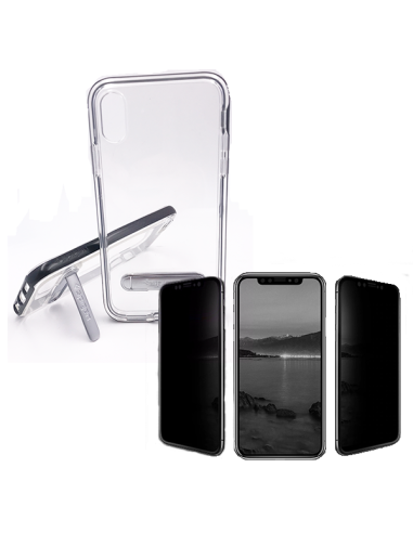 Kit Capa Spigen Crystal Hybrid + Película de Vidro 5D Anti-Spy para iPhone XS Max - Preto