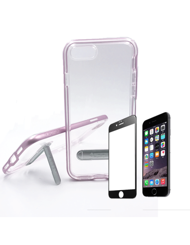 Kit Capa Spigen Crystal Hybrid + Película de Vidro Temperado Full Cover para iPhone 7 Plus / 8 Plus - Rosa