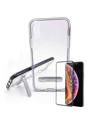 Kit Capa Spigen Crystal Hybrid + Película de Vidro Temperado Full Cover para iPhone XR - Preto