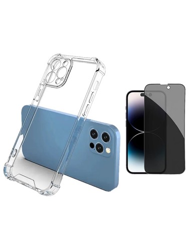 Kit Capa SuperProtect Anti-Shock + Película de Vidro Anti-Spy Phonecare para Apple iPhone 15 Pro - Transparente