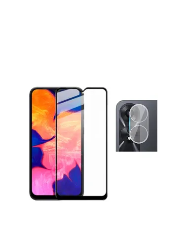 Kit Película de Camara + Vidro Temperado Full Cover para Oppo A38 4G - Transparente/Preto