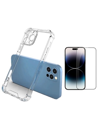 Kit Capa SuperProtect Anti-Shock + Película de Vidro Temperado 5D Full Cover Phonecare para Apple iPhone 15 Pro Max - Transparen