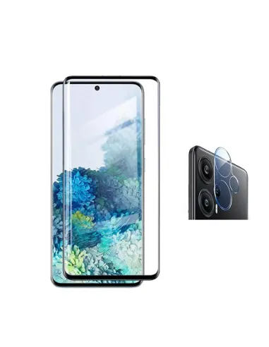 Kit Película de Camara + Vidro Temperado Full Cover para Xiaomi Redmi Note 13 Pro+ - Transparente/Preto