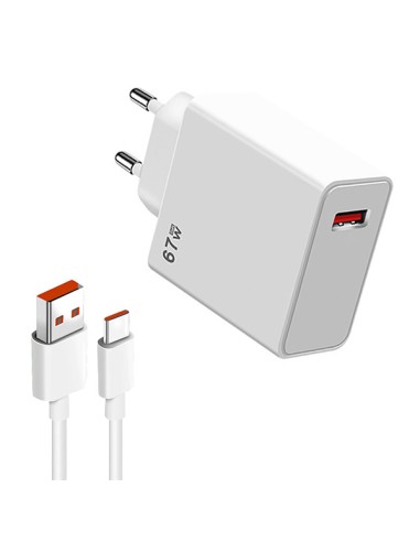 Kit Carregador Turbo Fast Charge 33W 3A USB + Cabo de Carga Turbo Fast Charge 5A Type-C 1M para Xiaomi - Branco