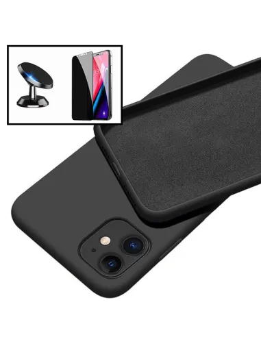 Kit Vidro Anti-Spy + Capa Silicone Líquido + Suporte Magnético para iPhone 12