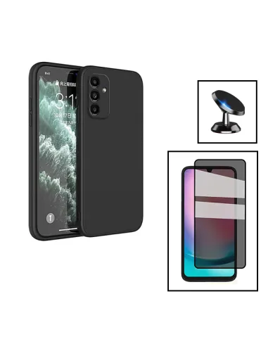 Kit Vidro Anti-Spy + Capa Silicone Líquido + Suporte Magnético para Samsung Galaxy A24 4G - Preto