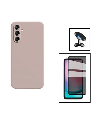 Kit Vidro Anti-Spy + Capa Silicone Líquido + Suporte Magnético para Samsung Galaxy A24 4G - Rosa