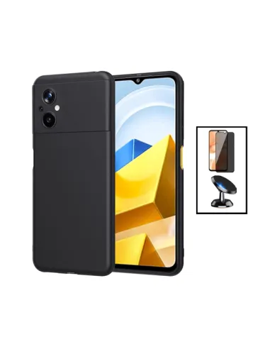 Kit Vidro Anti-Spy + Capa Silicone Líquido + Suporte Magnético para Xiaomi Poco M5 - Preto