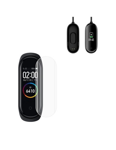 Kit Carregador Usb Charger + Película Protectora Ecrã Gel Full Cover para Xiaomi Mi Band 4