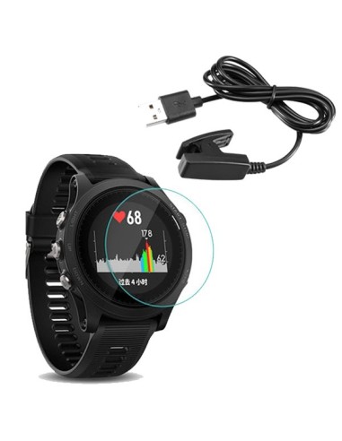 Kit Carregador Usb Charger + Película Protectora Ecrã Vidro para Garmin Forerunner 935