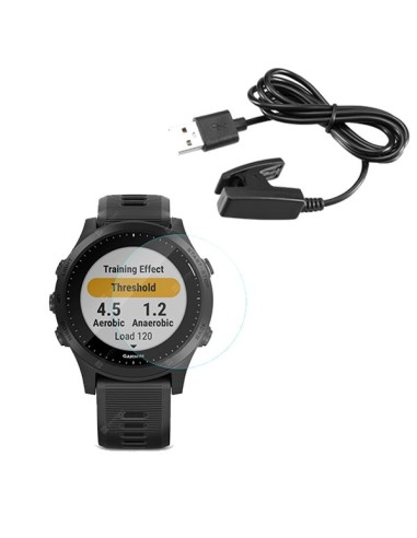 Kit Carregador Usb Charger + Película Protectora Ecrã Vidro para Garmin Forerunner 945