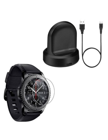 Kit Carregador Usb Charger + Película Protectora Ecrã Vidro para Samsung Gear S3 Frontier