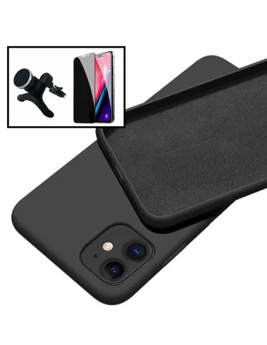 Kit Vidro Anti-Spy + Capa Silicone Líquido + Suporte Magnético Reforçado para iPhone 12