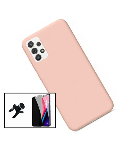 Kit Vidro Anti-Spy + Capa Silicone Líquido + Suporte Magnético Reforçado para Samsung Galaxy A32 - Rosa