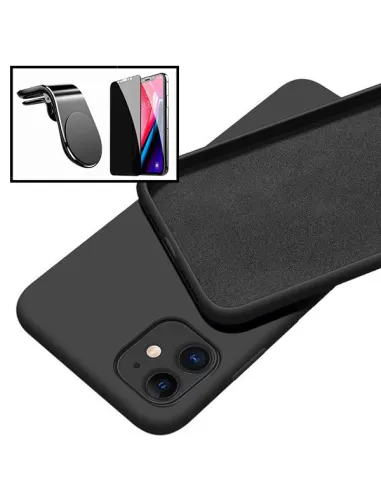 Kit Vidro Anti-Spy + Capa Silicone Líquido + Suporte Magnético L para iPhone 12