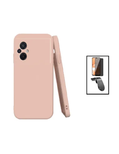 Kit Vidro Anti-Spy + Capa Silicone Líquido + Suporte Magnético L para Xiaomi Poco M5 - Rosa