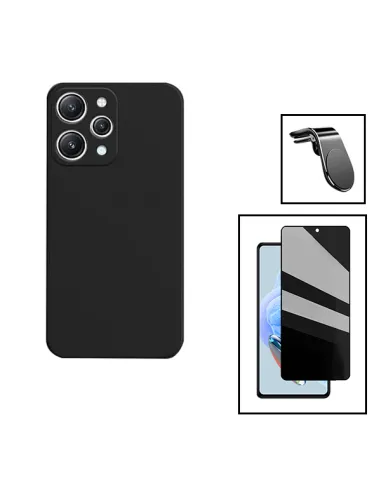 Kit Vidro Anti-Spy + Capa Silicone Líquido + Suporte Magnético L para Xiaomi Redmi 12 - Preto