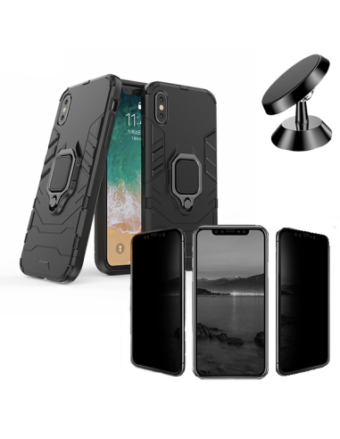 Kit Película 5D Anti-Spy + Capa 3X1 Military Defender + Suporte Magnético de Carro para iPhone X / XS